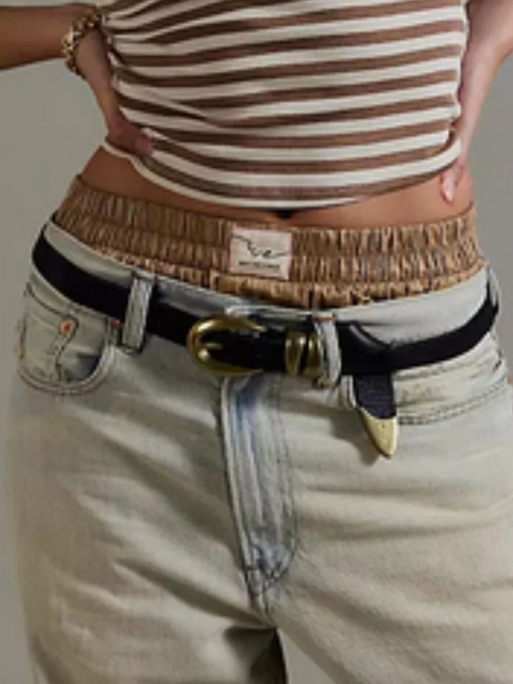 New! Free People Siren Black Leather Belt M/L
